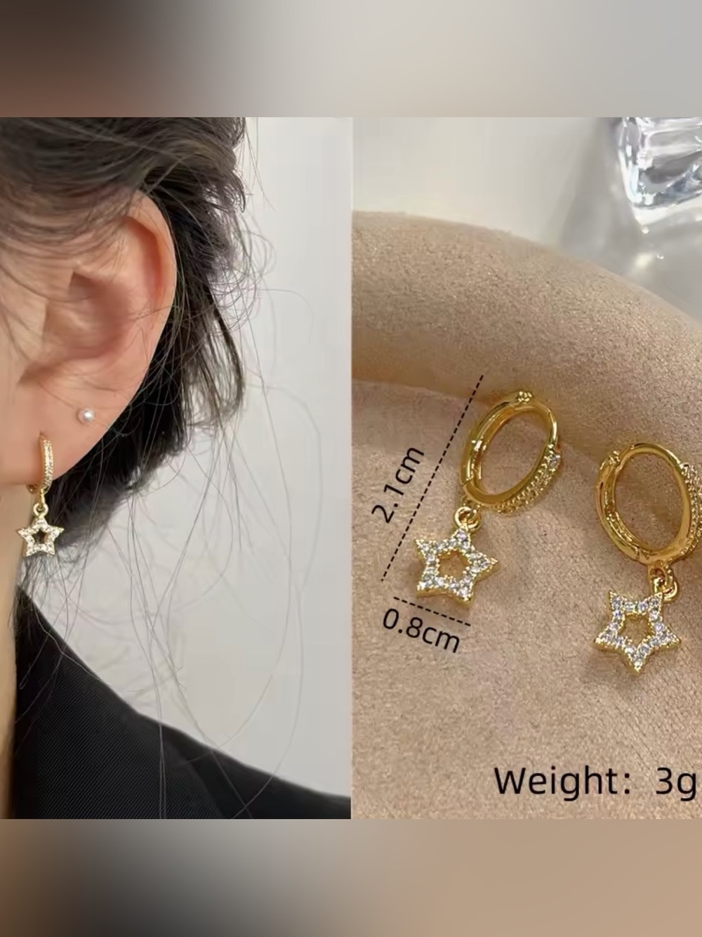 Kohl's Gold Star Hoop Earrings with Clear Crystals